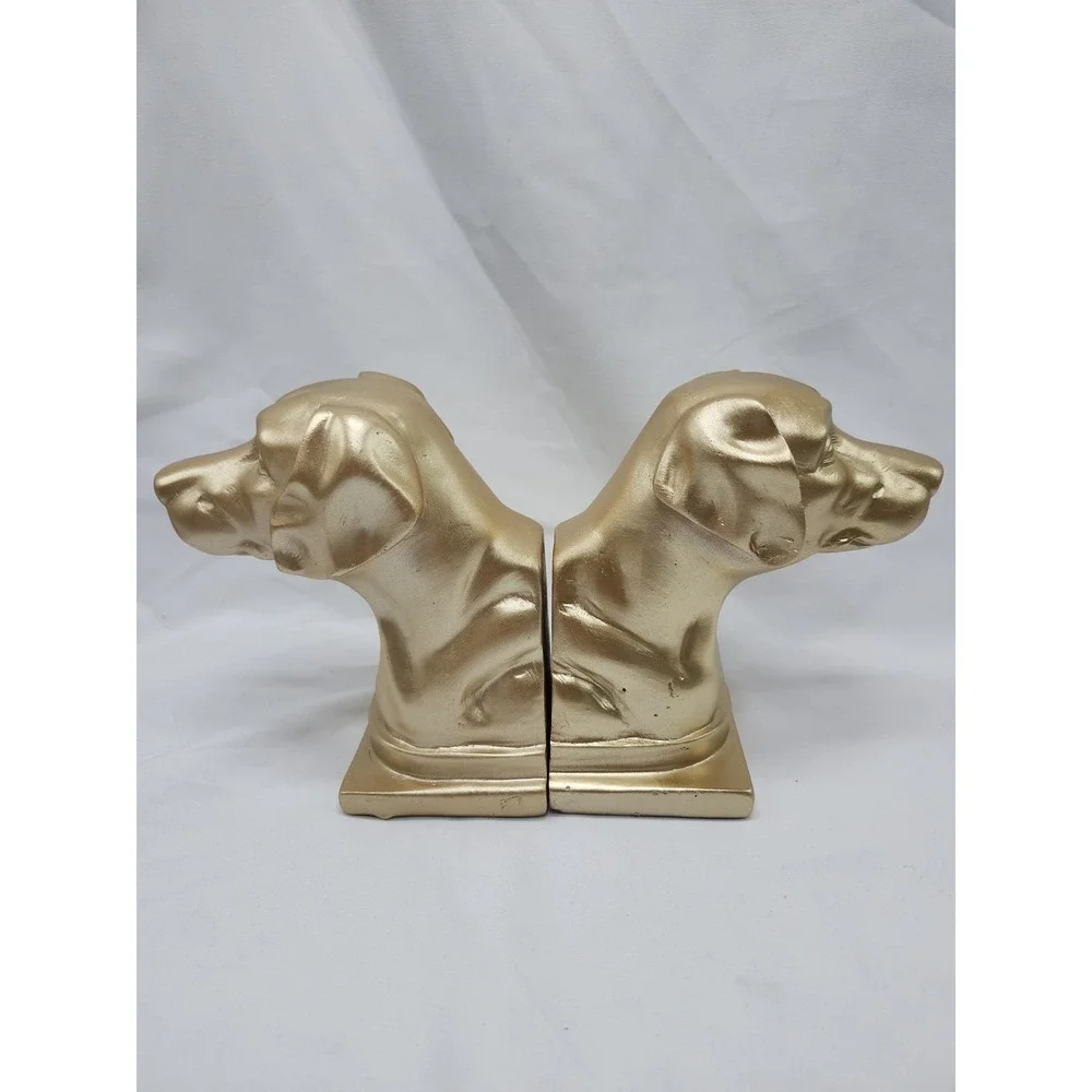 Vintage Style Hand Painted Gold Dog Bust Bookends Labrador 6